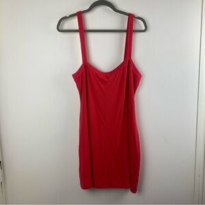 Privacy Please Ribbed Bradian Tank Mini Dress Square Neck Sleeveless Size XL Red